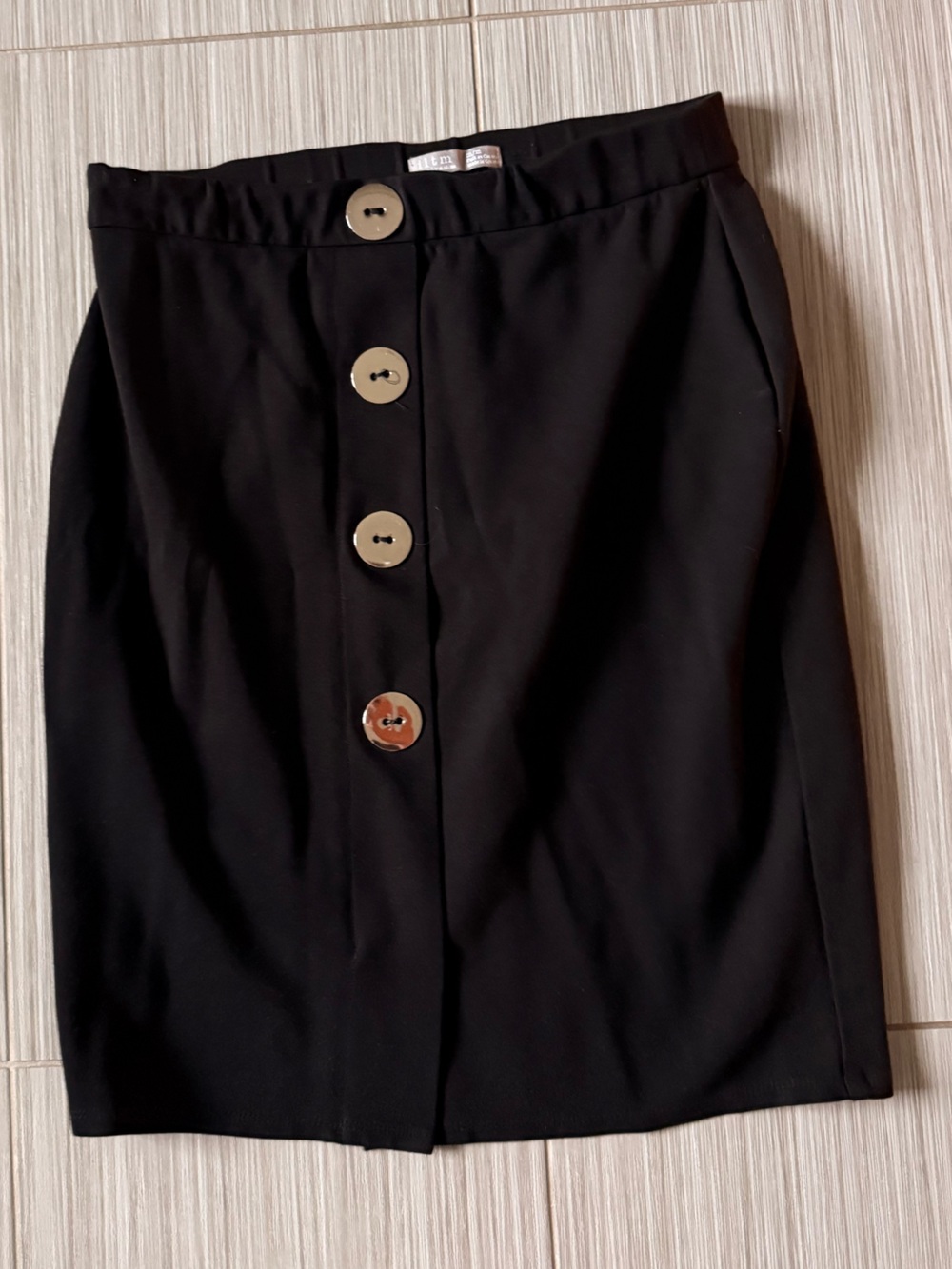 High-Waist Black Pencil Skirt with Front Buttons
